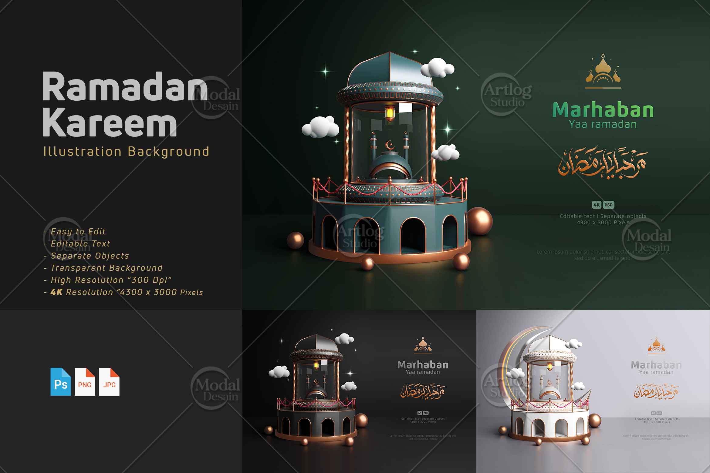 3D Ramadan Kareem Background Pack