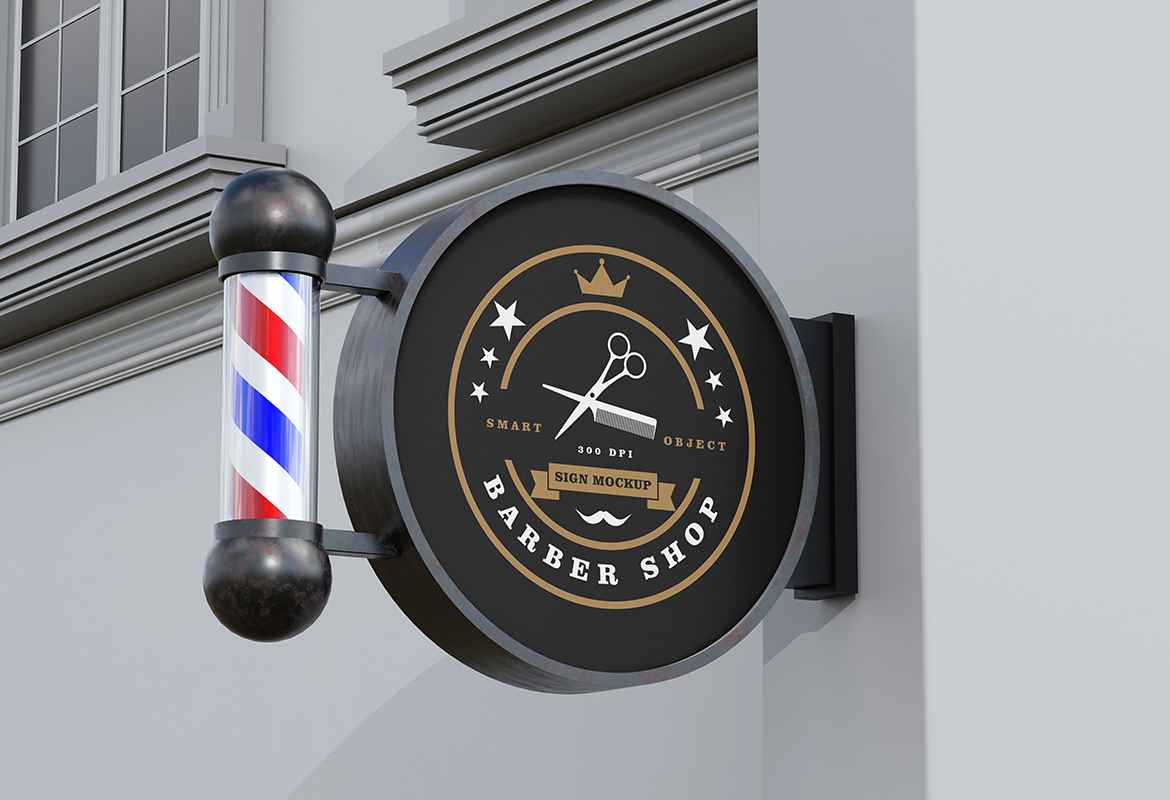 Realistic Barbershop Signboard Mockup