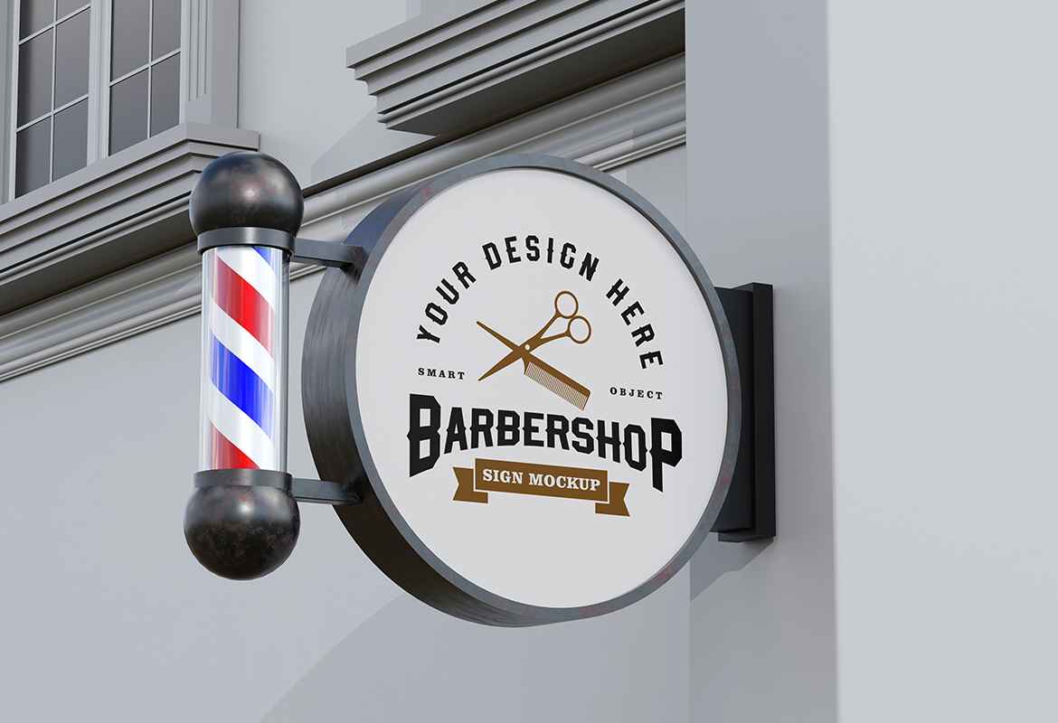 Realistic Barbershop Signboard Mockup