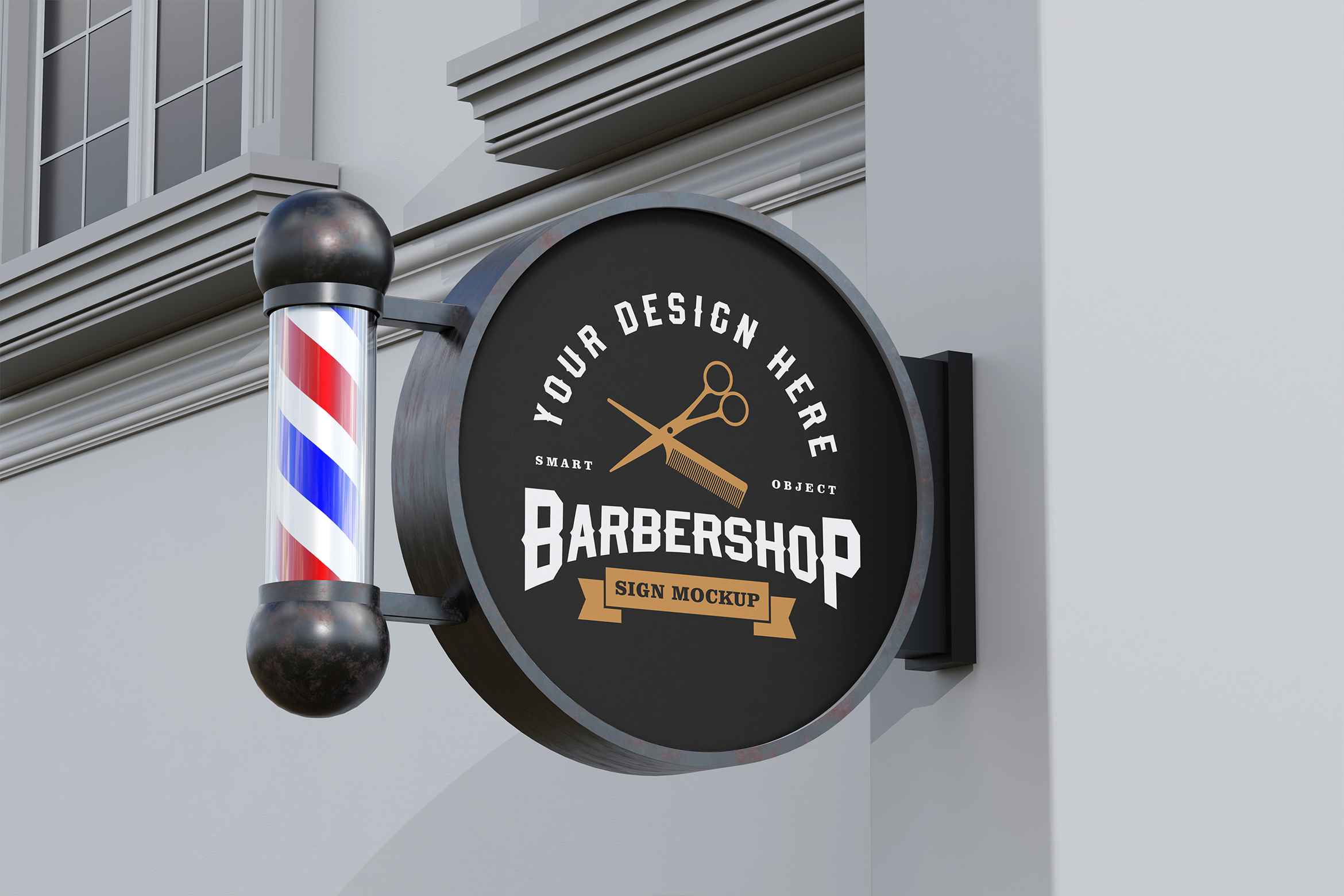Realistic Barbershop Signboard Mockup